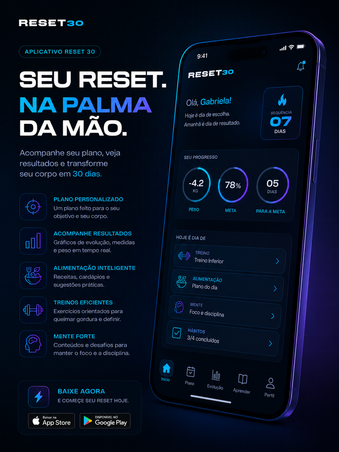 Aplicativo RESET 30 — Seu reset na palma da mão